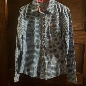 Cinch Women's Long Sleeve Button Shirt - Blue Print, Size M, EUC